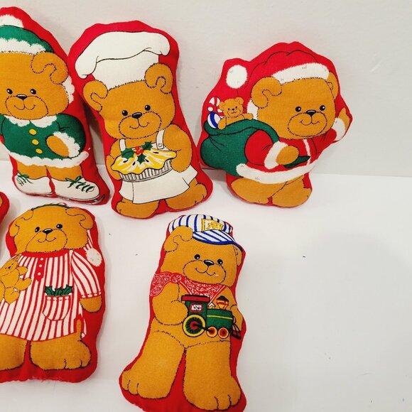 7 TEDDY BEAR Plush Fabric Christmas Holiday Dressed Up Baker Drummer Santa Decor - Picture 3 of 5